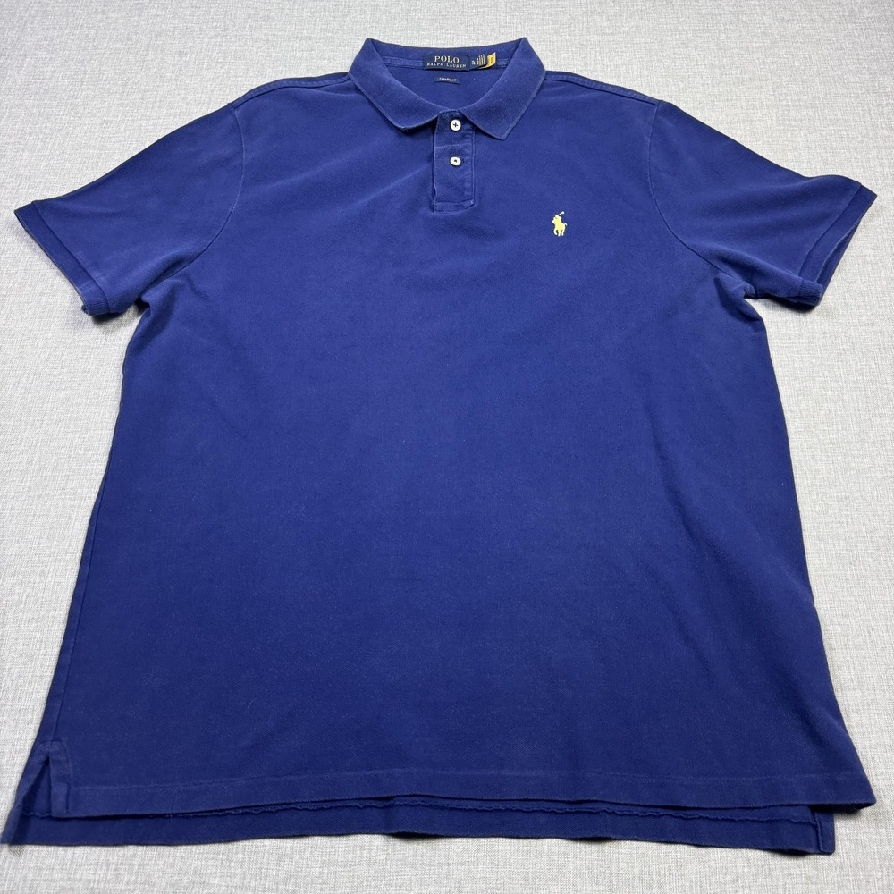 Polo Ralph Lauren Polo Shirt Mens XL Blue Embroidered Logo Cotton Collared